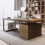 Bureau de direction rectangulaire en bois massif avec tiroirs Walnut-1233688260