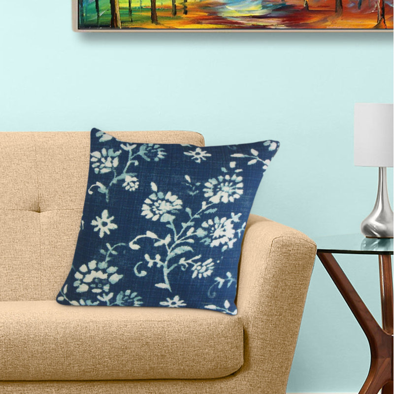 Coussin à motif floral Lalani, 18 po x 18 po, Noir / crème, Coussin décoratif