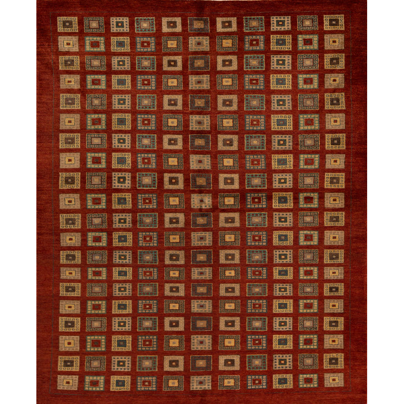 Zarbof Wool Geometric Area Rug in Red
