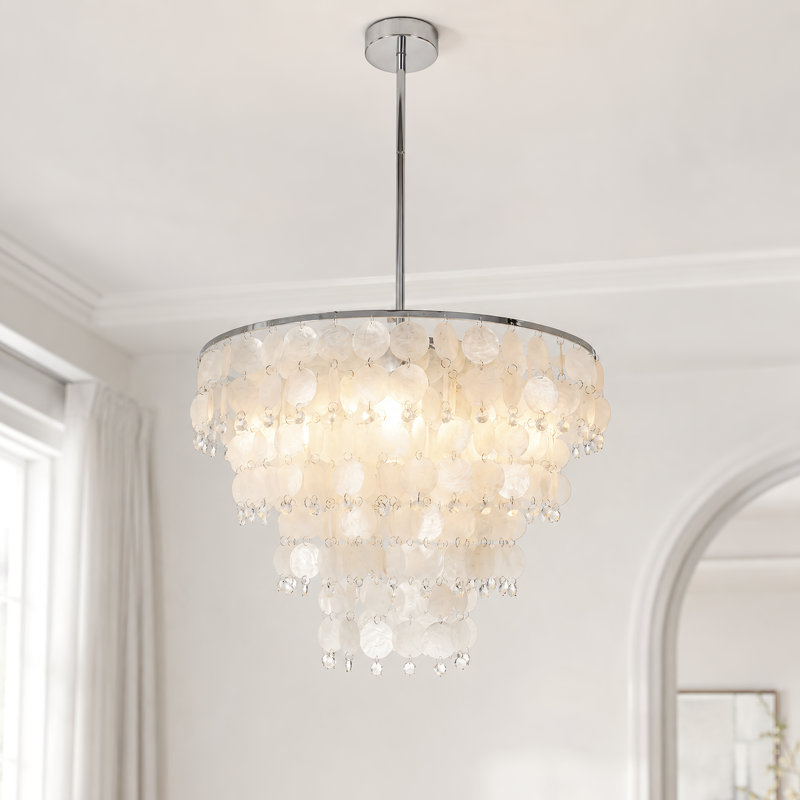 8-Light 23.6"Silver Tiered Shell Crystal Pendant Chandelier