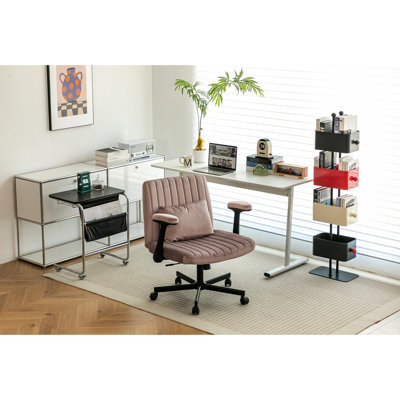 Pink Cross Armrest Office Chair With Wheels And 360 Swivel - Suitable For Home Reading | Adjustable Tilt Different Angles Comfortable Workspace Relaxing Mechanism From 108 To 130