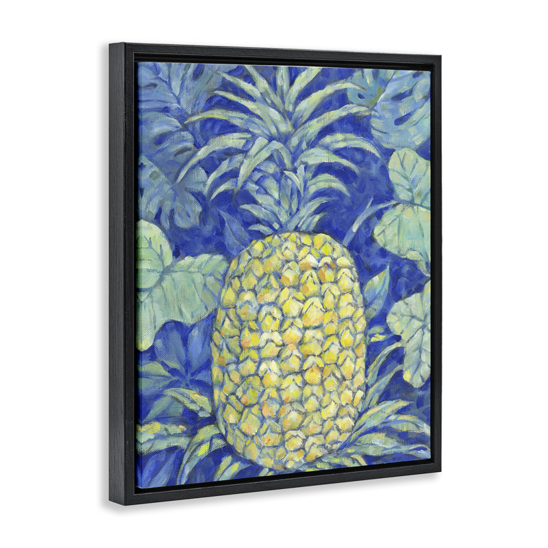 Cadre flottant ananas bleu Hawaii, design par Paul Brent, Cadre flottant noir de jais, H 21 po x l 17 po