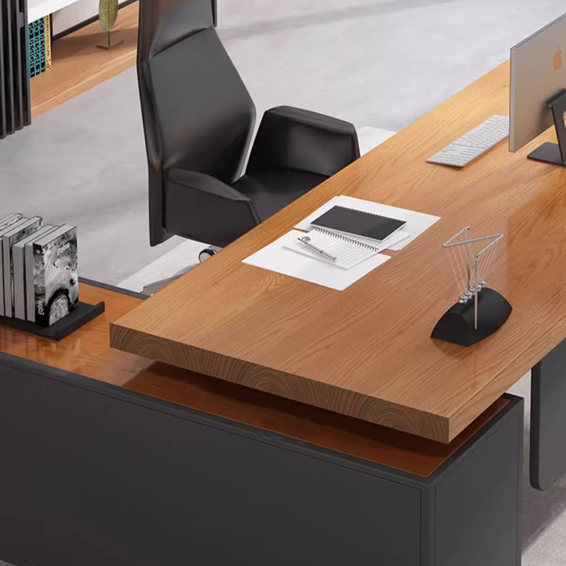 Light yellow L-Shaped Solid Wood desks, 29.53" H x 86.61" W x 59.06" D, Left Hand Return