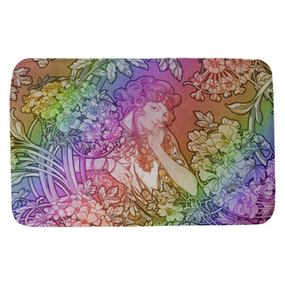 Tapis de bain femme entre les fleurs Alphonse Mucha