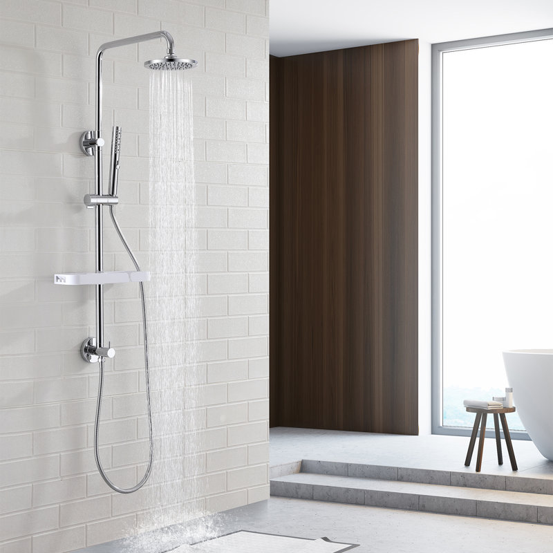 Le système de douche multifonctionnel tout-en-un avec baguette de douche à main, pomme de douche et plateau de rangement