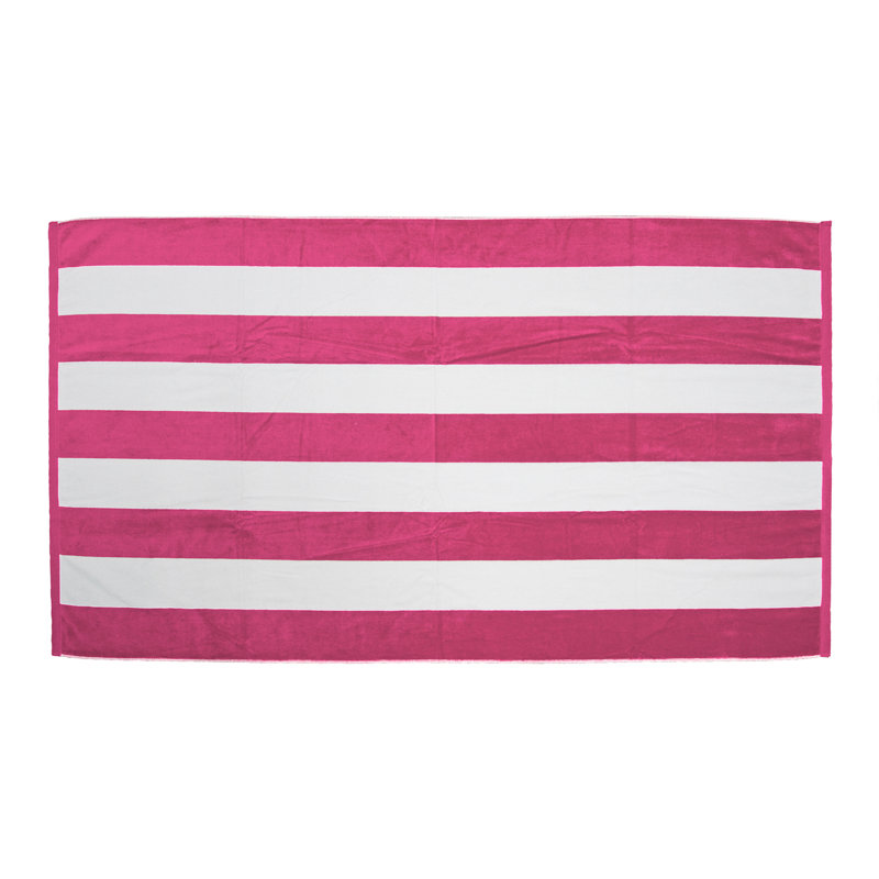 100% Cotton Midweight Beach Towel, Hot Pink / White