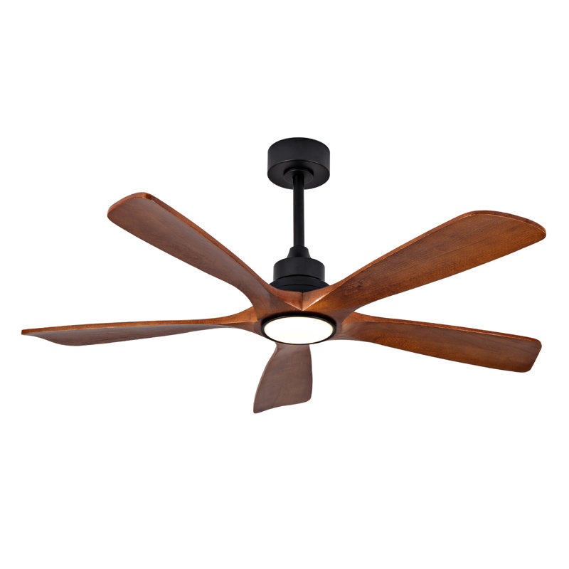 52 Inch Ceiling Fans with Lights and Remote Control, Outdoor Ceiling Fan for Patios, Black Ceiling Fan with Lights for Bedroom, Noiseless DC Motor, Dimmable Led 5 Solid Wood Blades