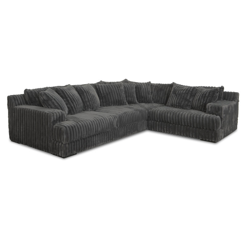 MOD #973 Gunmetal Sectional Sofa – 2524 Foam with Dacron Wrap, 1.5" Black Wood Legs, Matching Pillows