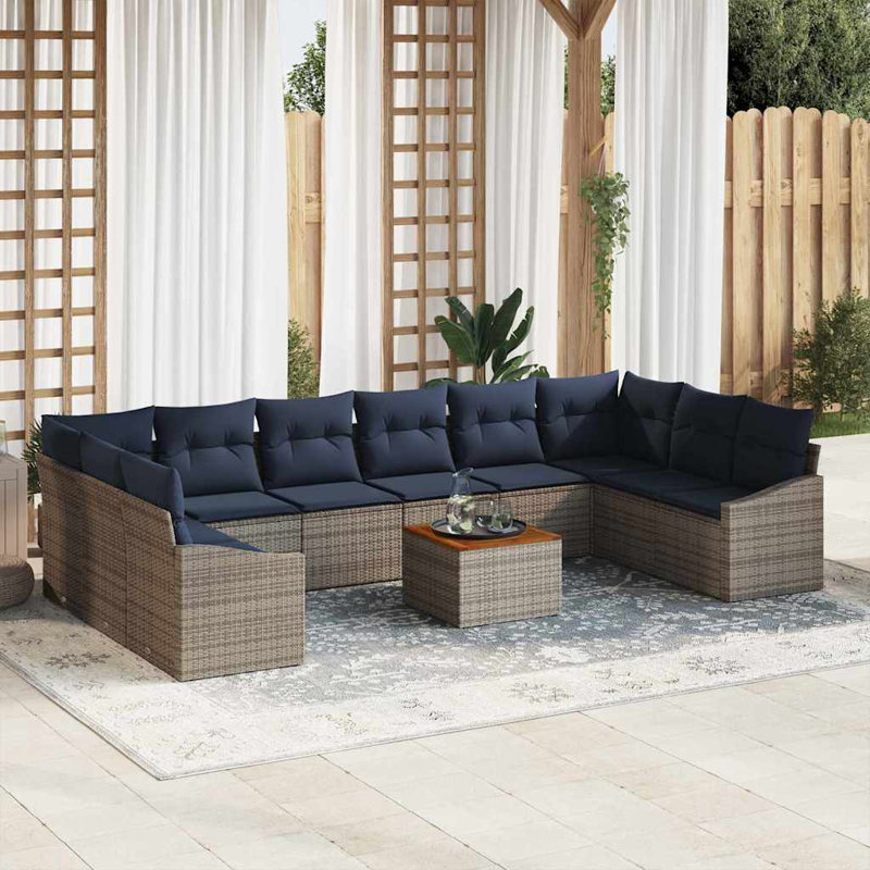 Ensemble de canapé de jardin avec coussin 11 pièces vidaXL, Coussin bleu marine / structure grise