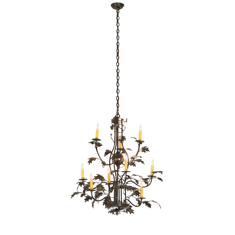 36" Wide Oak Leaf 9 Light Chandelier