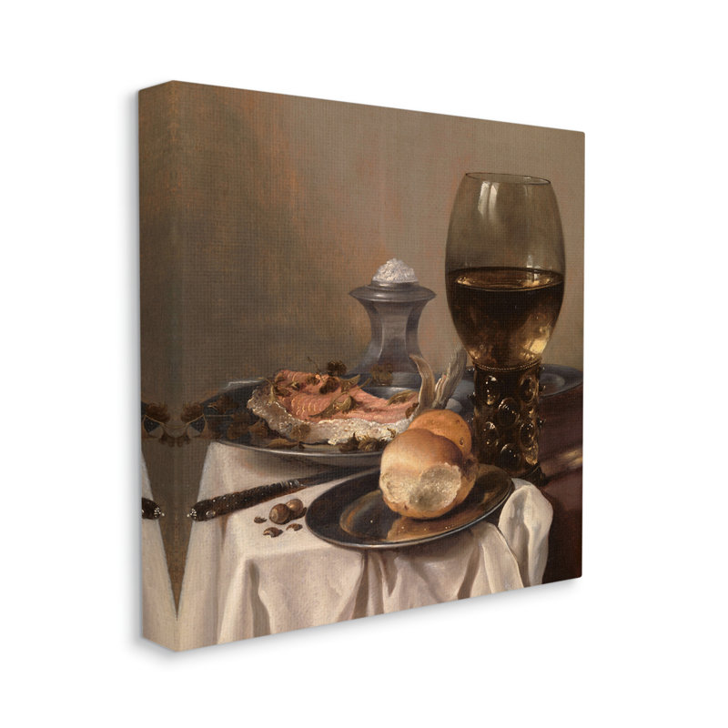 Nature morte avec sel, peinture classique sur toile tendue de Peter Claesz, H 24 po x l 24 po x P 1,5 po