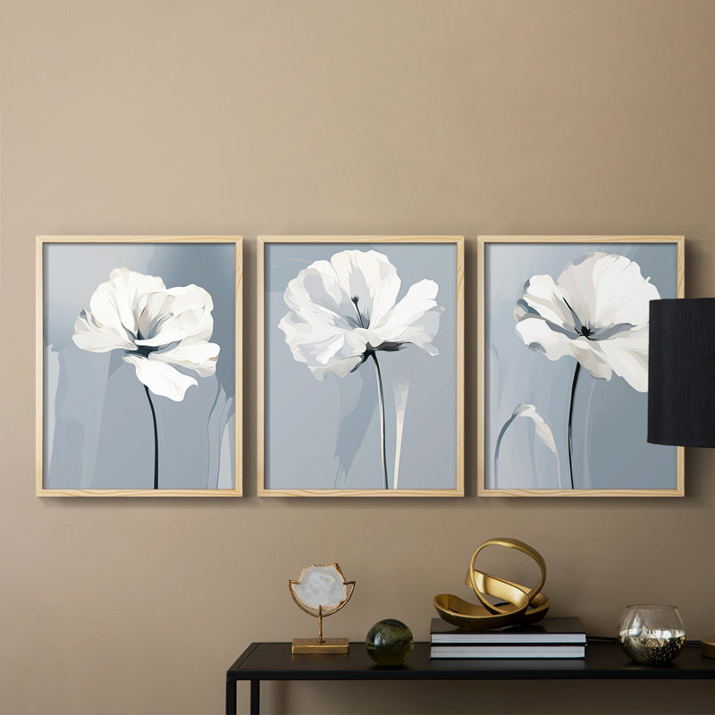 Étude florale CXLVII -Set de 3 estampes numériques giclées -Prêt à, Encadré naturel, H 10 po x l 8 po