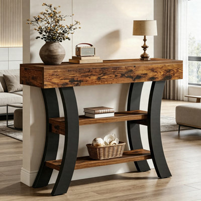 Console de 41 po avec tablettes de rangement, table d'entrée courbée, table de canapé étroite pour le couloir du salon