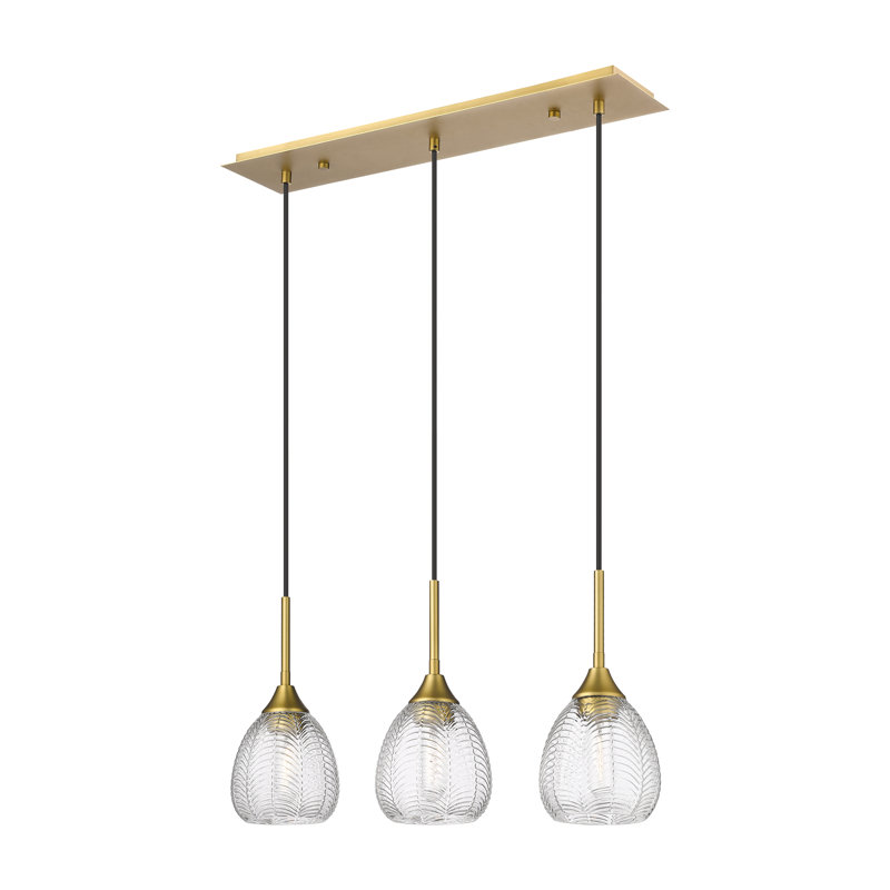 Luminaire suspendu à 3 lumières 27 po Geramy - Finition nickel poli, Laiton brossé
