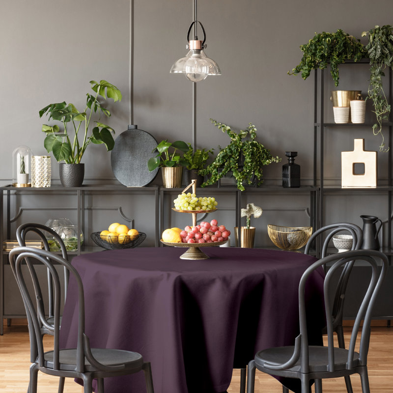 Faux Linen Solid Color Round Tablecloth, 51" L x 51" W, Purple