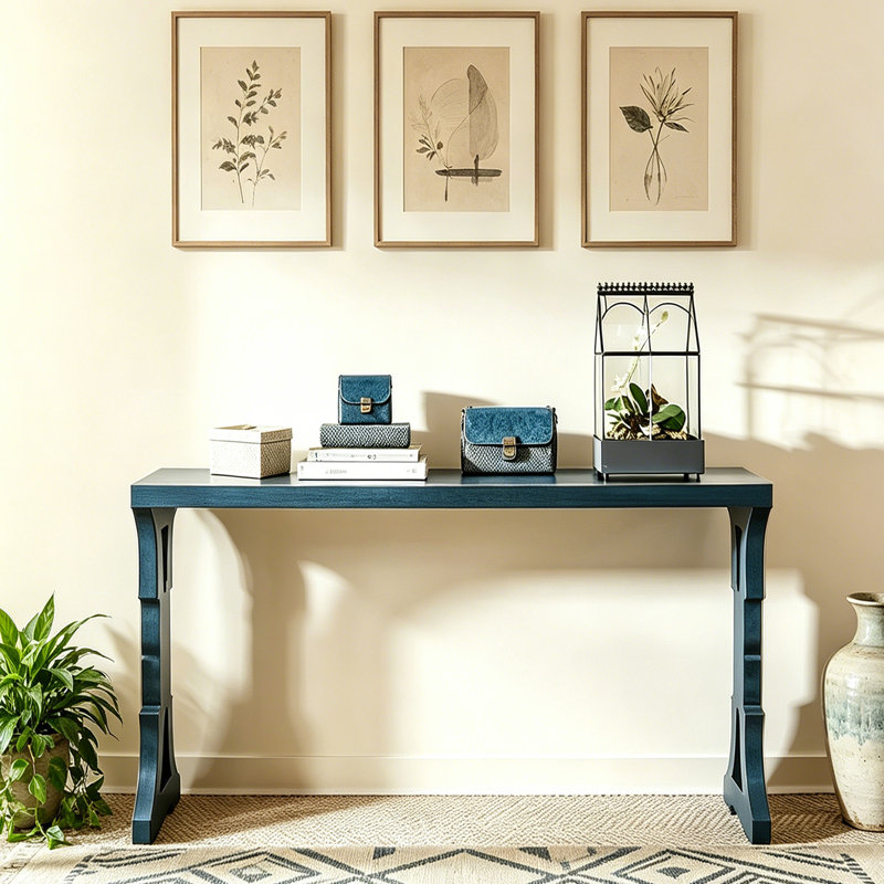 Console en bois massif American Light Luxury, 31.9" H x 39.4" W x 14.6" D, Bleu, Blue, Blue