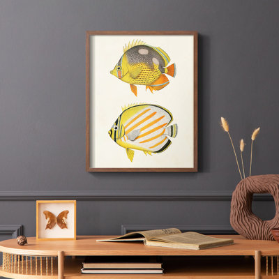 «Yellow & Gray Fish IV», reproduction encadrée - bois massif