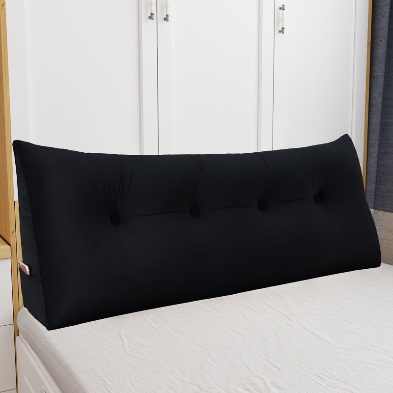 Sit-up Back Comfort Velvet Headboard Wedge Reading Pillow Triangular Backrest Back Support, 20" H x 76" W, Black
