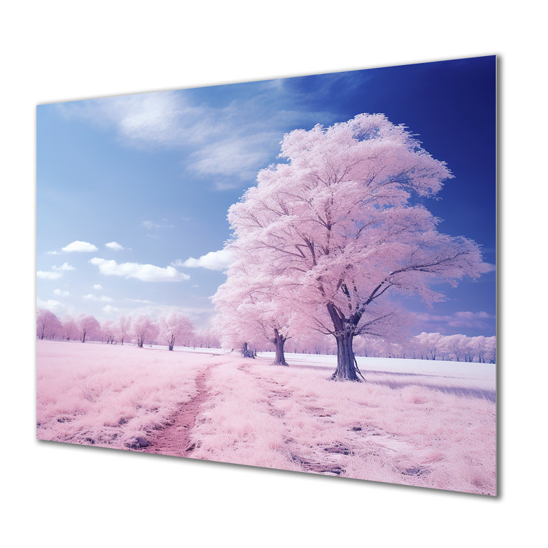 «Pink Winter Tree Snow Landscape», art mural arbre d'hiver, Métal métal, H 30 po x l 40 po x P 1,5 po