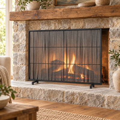 Pare-étincelles en fer 1 panneau Willow 39 po x 30 po, finition noire