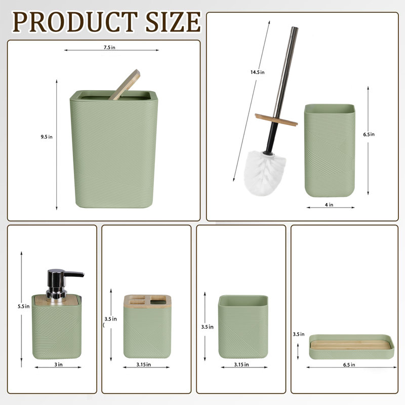 Bathroom Accessories Set 6 Piece Bamboo Bath Ensemble Includes Soap Dispenser, Toothbrush Holder, Toothbrush Cup, Soap Dish For Decorative Countertop And Housewarming Gift