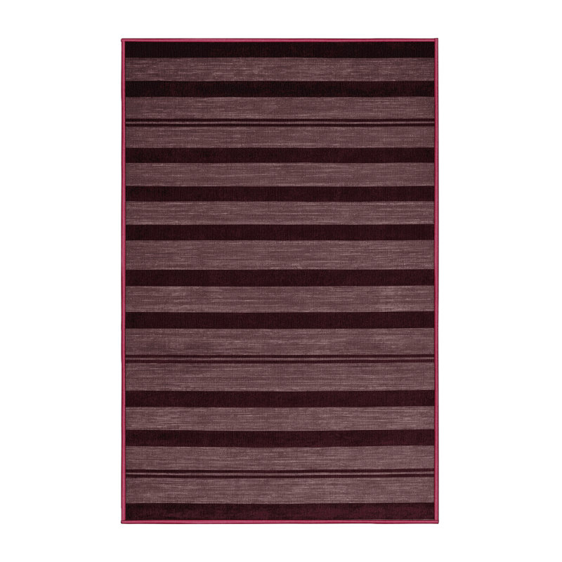 Tapis rouge à rayures horizontales lavable à la machine, Rectangle 4 pi x 6 pi