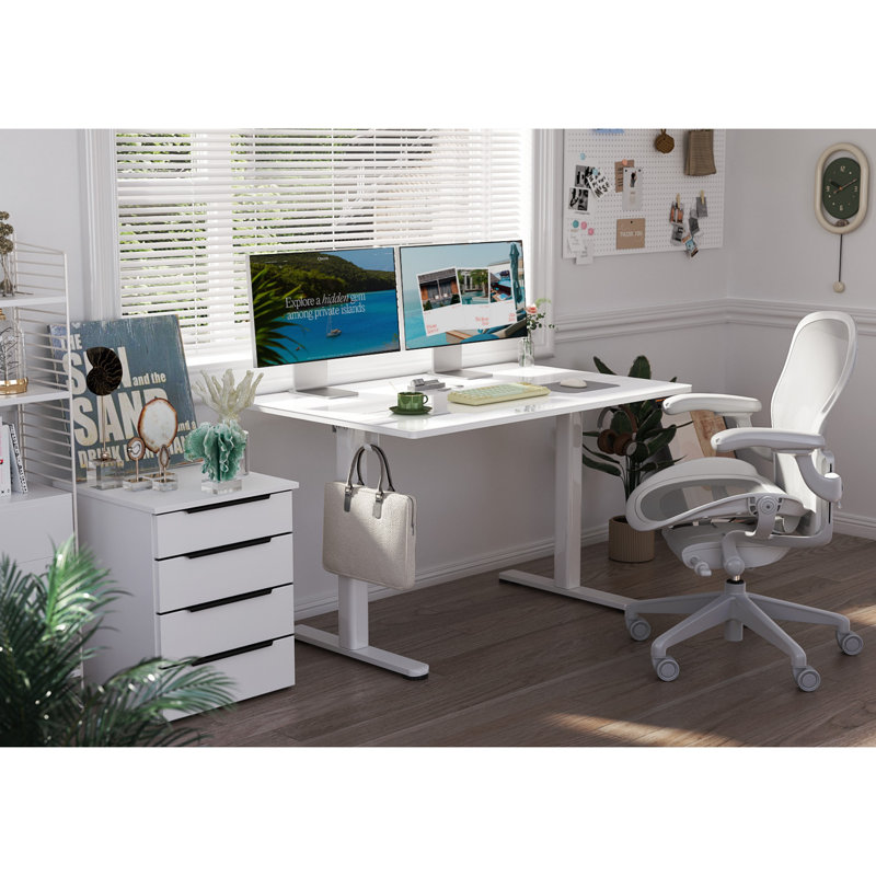 Bureau debout à hauteur ajustable Maysie, Blanc, 46.4" H x 55" W x 23.6" D