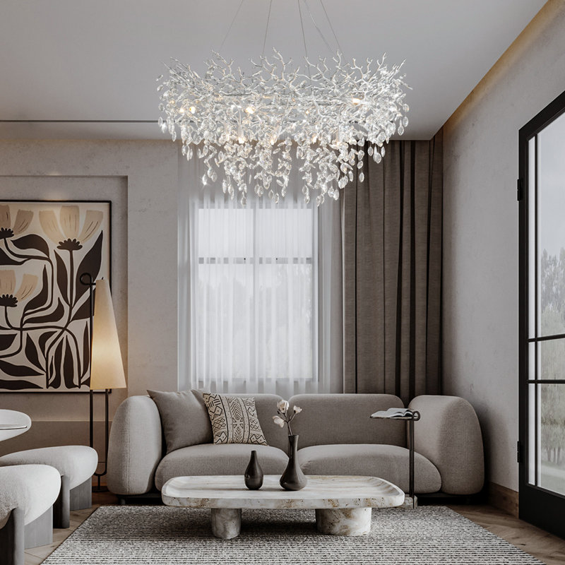 Paree Dimmable Crystal Chandelier, Silver, 19.68" H x 47.24" W x 47.24" D