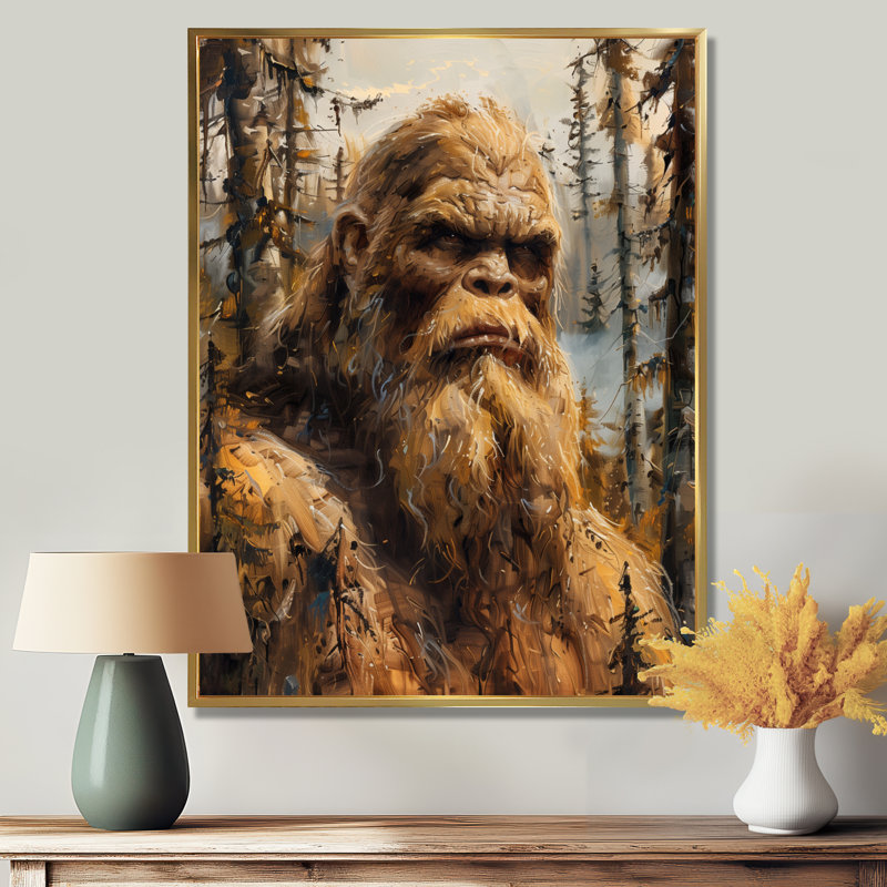 Décoration murale brune et grise Bigfroot Wilderness Watcher, Toile avec cadre flottant or, H 44 po x l 34 po x P 1,5 po