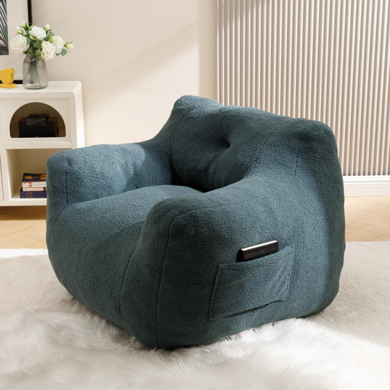 Compression New Teddy Fabric Adult Bean Bag Chair, Dark Green Teddy
