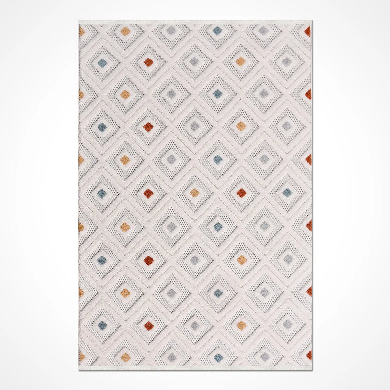Tapis blanc moderne en polyester Eckhardt résistant aux taches et facile à nettoyer, 4 pi x 6 pi