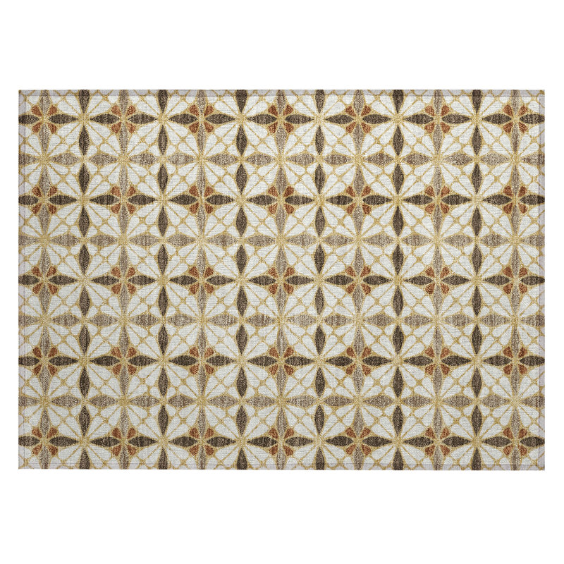 Machine Washable Indoor/Outdoor Chantille ACN2469 Geometric Rug, Gold, 1'8" x 2'6"