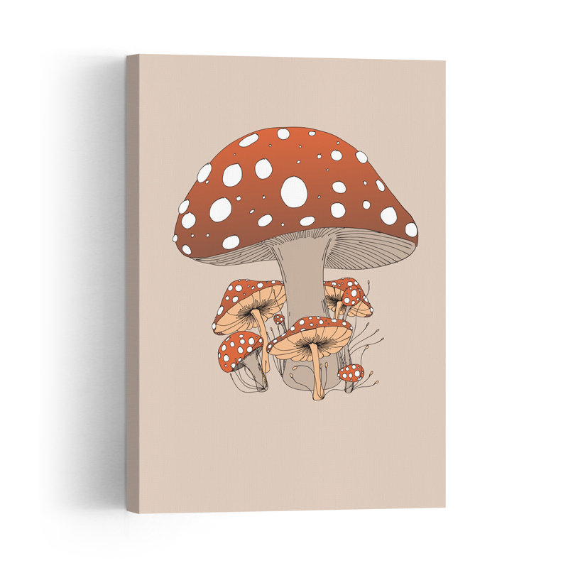 Forêt de champignons onirique, style rustique et fantaisiste contemporain, impression d'art mural nature, 60" H x 40" W