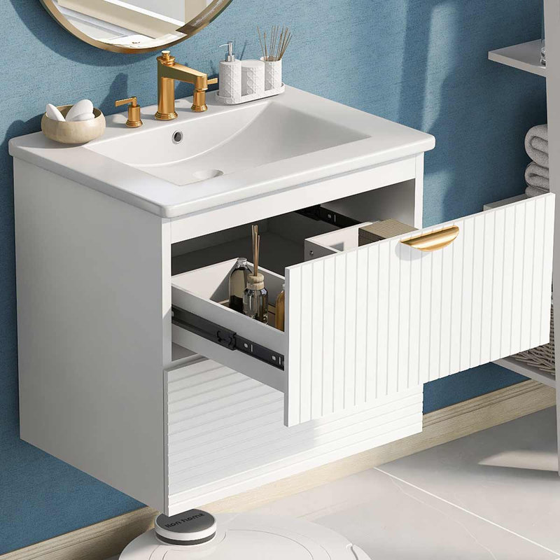 Meuble-lavabo mural moderne 24 po avec 2 tiroirs, Blanc