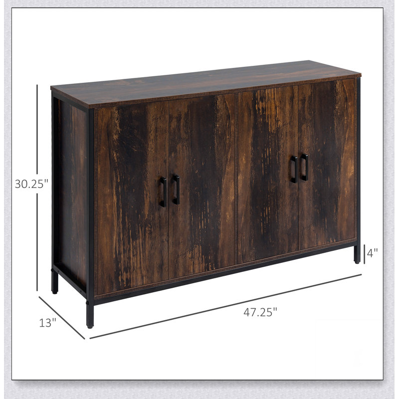 Buffet industriel avec tablettes réglables - structure en acier, finition grain de bois, conception anti-basculement