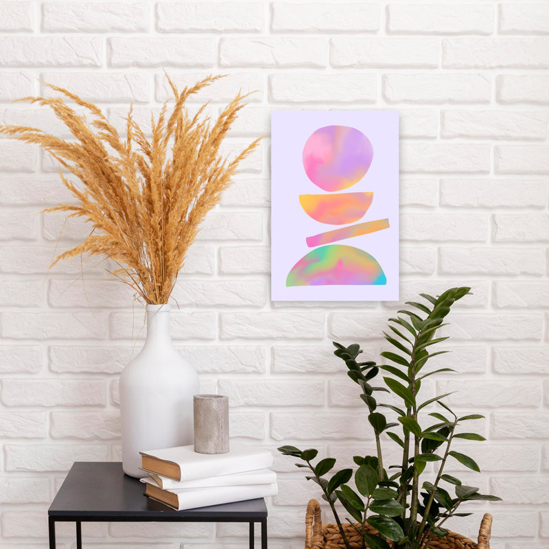 «Abstract Colorful - Mid Century Composition», art mural lilas géométrique abstrait coloré, 18" H x 12" W