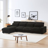 L-Shaped Corduroy Modular Sectional Sofa Couch with Movable Ottoman