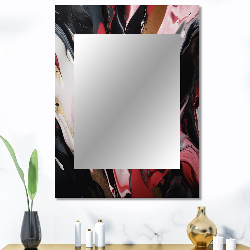 Red And Black Ethereal Agate - Marble Unique Wall Mirror, Red Mirror, Printed Metal Art, 40" x 30"