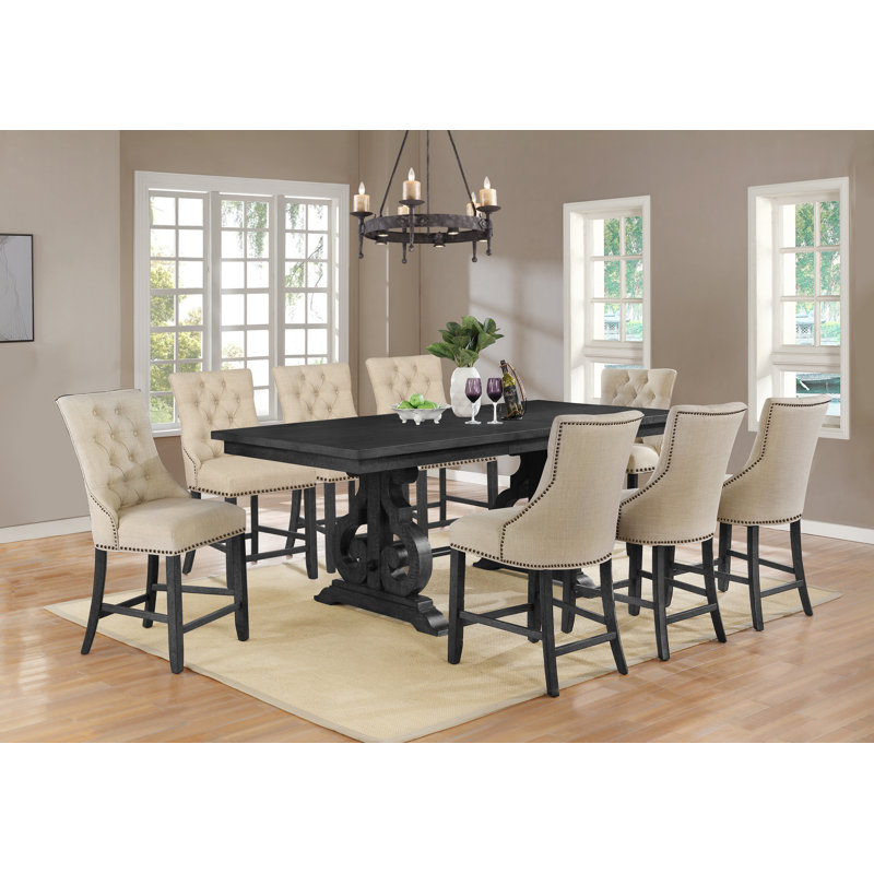 Mccarter Extendable Trestle Dining Set, Beige, 9