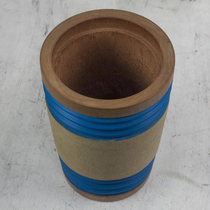 Vase de table en bois d’intérieur/extérieur brun/Ivoire/bleu 10 po