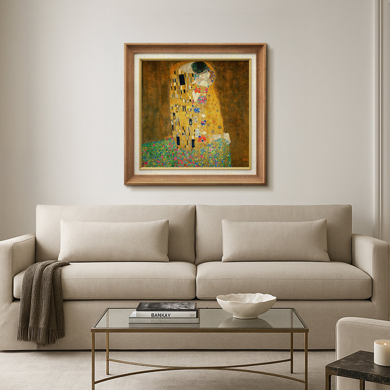 «Famous Artwork The Kiss» par Gustav Klimt, reproduction d'art sur toile, H 26 po x l 26 po, Naturel