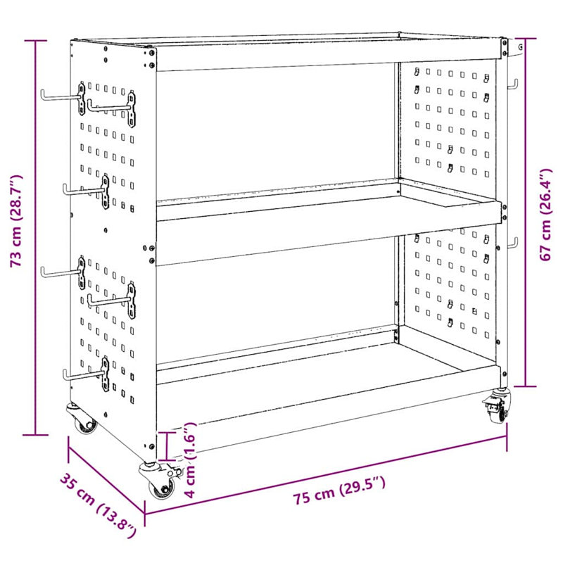 Tool Trolley With Shelf 75 X 35 X 73 Cm Cold-Rolded Steel, Olive Green