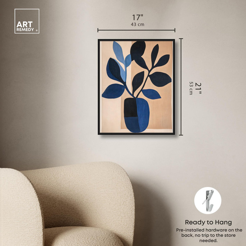 «Blue Matisse Jar II» par Art Remedy, Noir, H 21 po x l 17 po, Cadre flottant