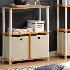 Joseph 2-Bins Multipurpose Storage Shelf Bookcase, Beech