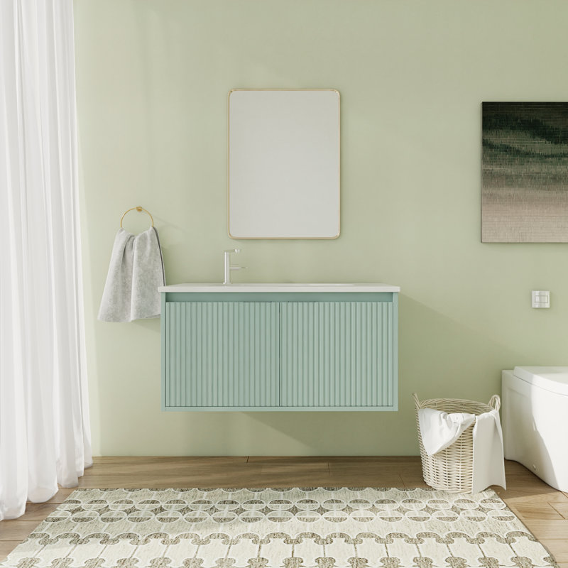 Single Bathroom Vanity with Resin Top, Green Grille