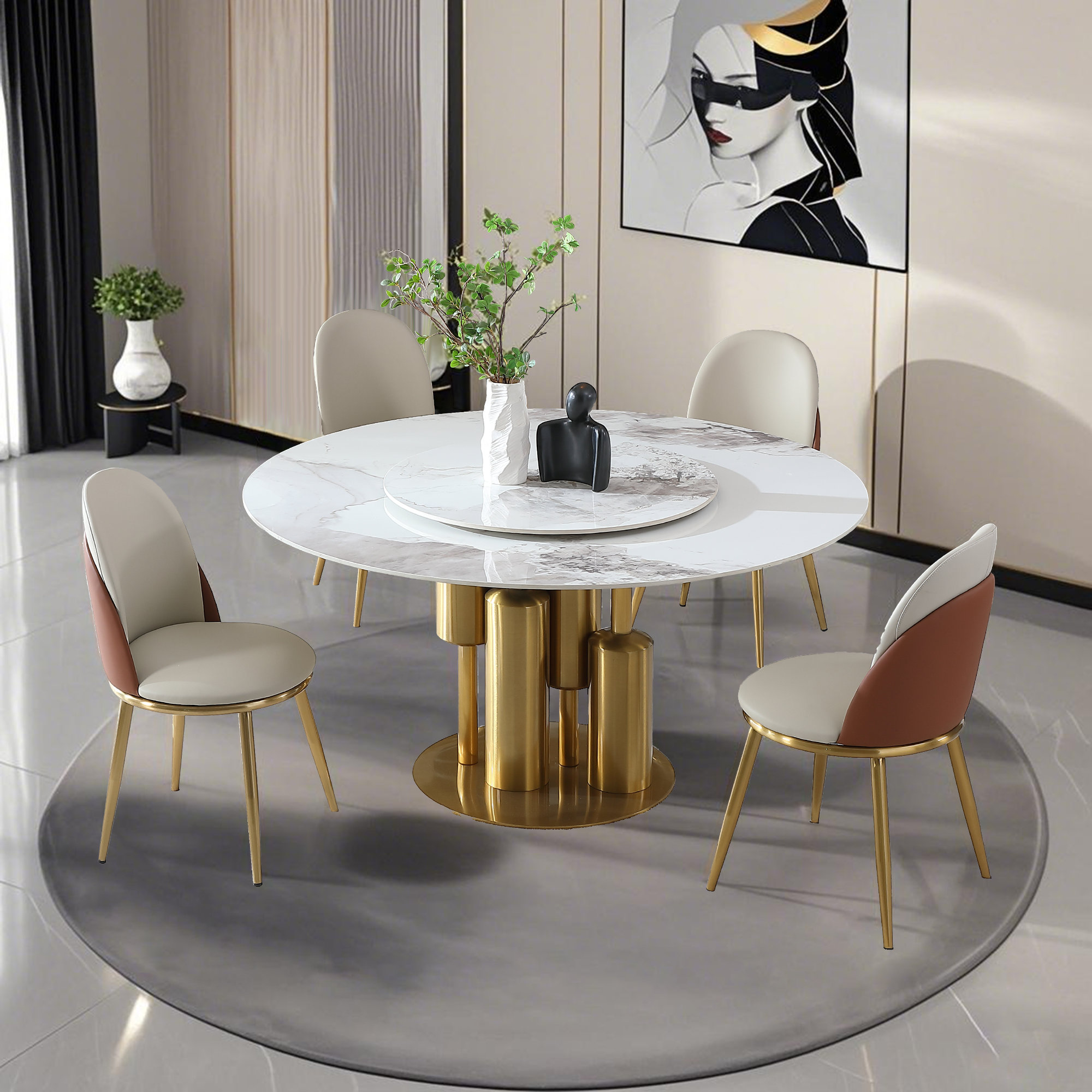 Everly Quinn ° Rotating Lazy Susan Sintered Stone Top Modern Style ...