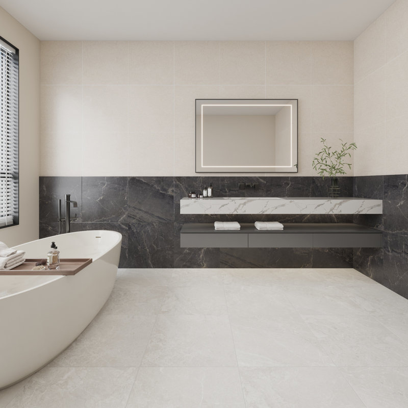 Carreau de porcelaine pour plancher et mur 24 po x 24 po x 9 mm en espagnol French Noir - blanc (4 PCS, 15,5 pieds carrés)
