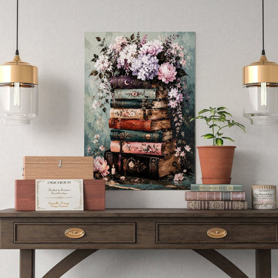 Canvas Wall Art Floral Book Stack Wall Art Vintage Library Decor_1 Vintage Poster Print Home Decor