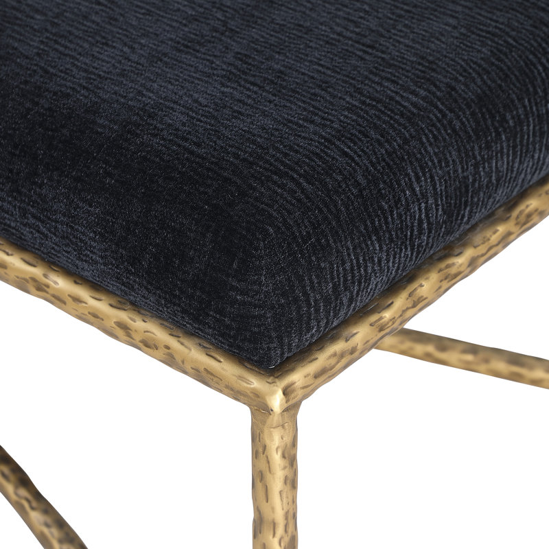 Iyania Chenille Fabric Bench, Gold, Black Chenille Fabric