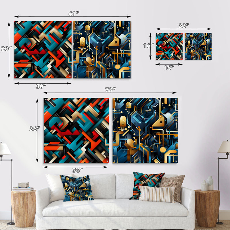 Cortlan - Ensemble de 2 verres muraux abstraits géométriques en acrylique, H 16 po x l 33 po